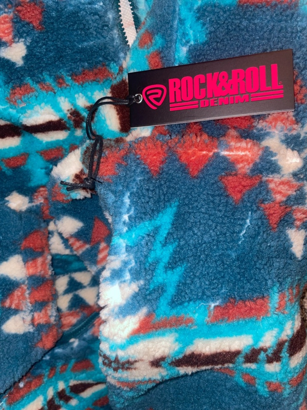 Rock And Roll Denim Aztec Sherpa 3/4 Zip pullover NWT SIZE L - Picture 8 of 8